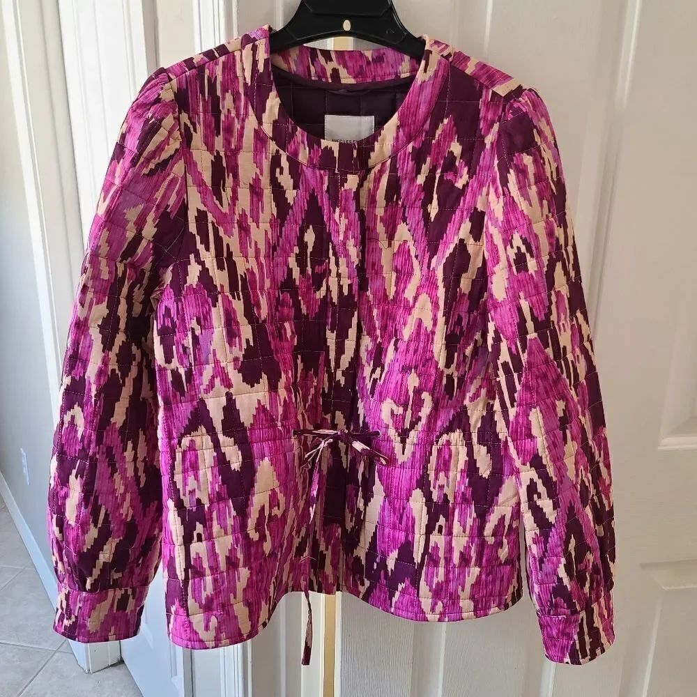 Avec Les Filles Cotton Quilted Peplum Jacket Peony Pink Size Medium NEW